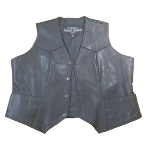 Leather Gallery Biker Vest Jacket Woman Plus 18W Vintage Punk Black Snap Front